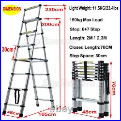 1.4-2M Multi-Purpose A-Frame Aluminium Telescopic Folding Step Ladder Extendable