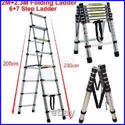 1.7m/2m/2.3m Telescopic Ladder Extension Aluminum Multi-Purpose Foldable