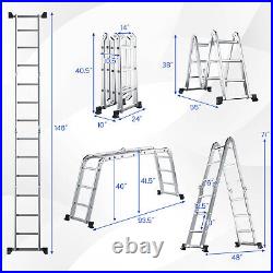 12.5' 12-Step Multi-purpose Step Platform Aluminum Folding Scaffold Ladder