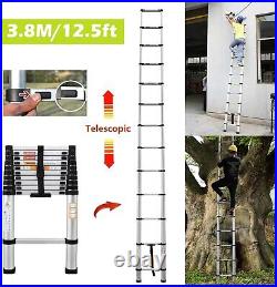 12.5FT Aluminum Multi Purpose Telescopic Ladder Extension Foldable Steps 330Lbs