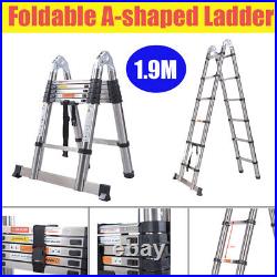 12.5FT Steel Folding Telescopic Ladder Extension 330LBS Load Multi-Purpose