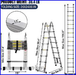 12.5Ft-20Ft Telescopic Extension Ladder Aluminum Multi Purpose Folding Non-Slip