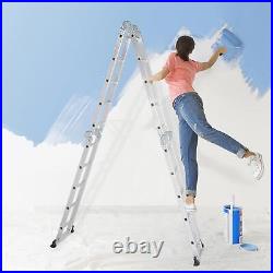 15.5FT Folding Ladder Multi-Purpose Aluminium Extension Step Ladder Heavy Duty