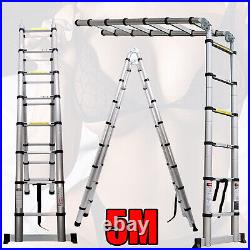 16.4FT/5M Telescopic Extension Ladder Aluminum Multi Purpose Folding Non-Slip