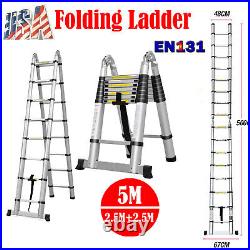 16.5FT Aluminium Ladders Telescoping Multi-Purpose Extension Folding Step Ladder