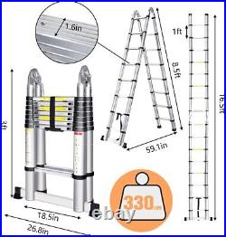 16.5Ft Aluminum Multi Purpose Telescopic Extension Folding Ladder A-Frame 330lbs