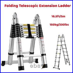 16.5Ft Aluminum Telescopic Extension Ladder Multi Purpose Non-Slip 330lb Folding