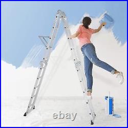 18.5FT Folding Ladder Multi-Purpose Aluminum Alloy Extension Step Ladder Silver