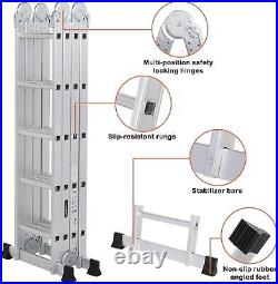 18.5FT Folding Ladder Multi-Purpose Aluminum Alloy Extension Step Ladder Silver