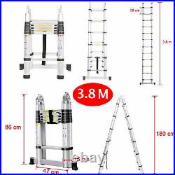 2.6M-5M Telescopic Extension Ladder Aluminum Step Ladders Multi Purpose Folding