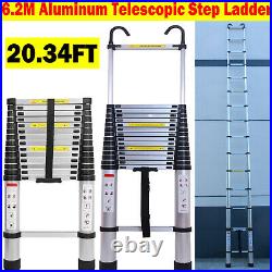 20.3FT Folding Telescopic Ladder Aluminum Multi Purpose Loft Roof Hook Extension