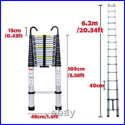 20.3FT Multi Purpose Telescopic Extension Ladder Aluminum Step Folding + 2 Hooks