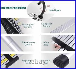 20.3FT Multi Purpose Telescopic Extension Ladder Aluminum Step Folding + 2 Hooks