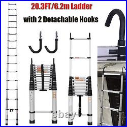 20.3Ft Telescopic Extension Ladder Aluminum Multi Purpose Folding Non-Slip +Hook