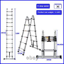 3.8/5m Telescopic Extension Ladder Aluminum/Steel Multi Purpose Folding Non-Slip