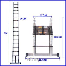 3.8/5m Telescopic Extension Ladder Aluminum/Steel Multi Purpose Folding Non-Slip