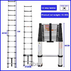 3.8M 12.5ft Telescopic Folding Ladder Aluminium Extendable Multi Purpose Step US