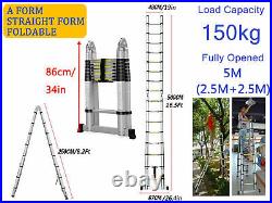 5M Telescopic Ladders Extension Aluminum Step Ladder Folding Multi Purpose EN131