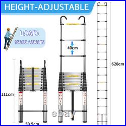 6.2M Telescopic Ladder Multi-Purpose Extendable Step Laders Aluminium Folding UK