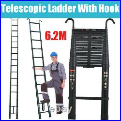 6.2m/20.34 ft Telescopic Ladder wiht Hook Multi-Purpose Folding Black Ladders