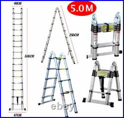 8.5Ft-16.4Ft Telescopic Extension Ladder Aluminum Multi Purpose Folding Non-Slip