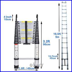 8.5Ft-20.3Ft Telescopic Extension Ladder Aluminum Multi Purpose Folding Non-Slip