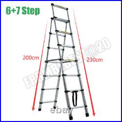A-frame Folding Step Telescopic Ladder 4+5/5+6/6+7 Steps Aluminium Multi-Purpose