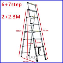 A-frame Folding Step Telescopic Ladder 4+5/5+6/6+7 Steps Multi-Purpose Aluminium