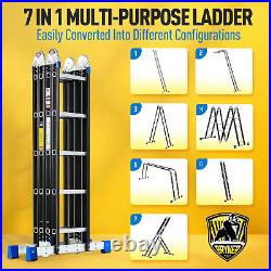 Bryner Folding Step Ladder, 19.6Ft, 7 in 1 Multi-Purpose Folding Adjustable Tele