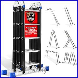 Bryner Folding Step Ladder, 19.6ft, 7in1 Multi-Purpose Folding Extension Ladders