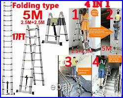 Folding 12.5 17FT Multi Purpose Telescopic Extension Ladder Aluminum Heavy Duty