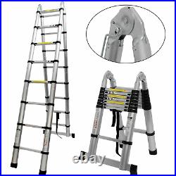 Folding 12.5 17FT Multi Purpose Telescopic Extension Ladder Aluminum Heavy Duty