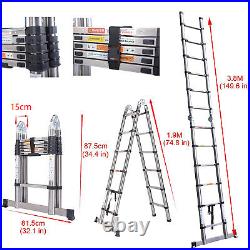 Folding 16.5FT Multi Purpose Telescopic Extension Ladder Heavy Duty 12.5FT 3.8M
