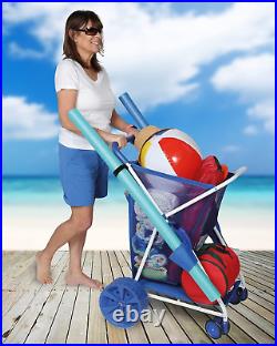 Folding Multi-Purpose Deluxe Beach Cart with Wide Terrain Wheels Holds Your Be