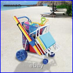 Folding Multi-Purpose Deluxe Beach Cart with Wide Terrain Wheels Holds Your Be