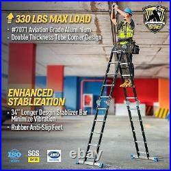 Folding Step Ladder, 19.6ft, 7 in 1 Multi-Purpose Folding Adjustable Telescoping