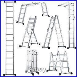 Folding Step Ladder 3.3ft to 12.5ft Multi-Purpose Aluminum Scaffold Ladders