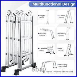 Folding Step Ladder 3.3ft to 12.5ft Multi-Purpose Aluminum Scaffold Ladders