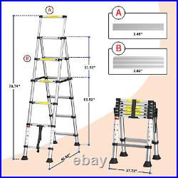 Folding Telescopic Ladder Aluminum Extendable Multi Purpose Loft Roof 1.7M+2M