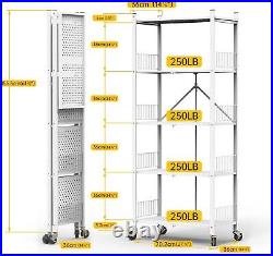 Multi-Purpose 5-Tier White Folding Storage Shelves Heavy-Duty Carbon Steel