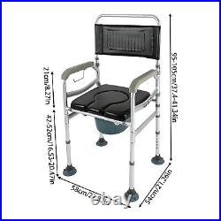 Multi-purpose Folding Shower Seat Bath Chair with Arms and Back Detachable Commode